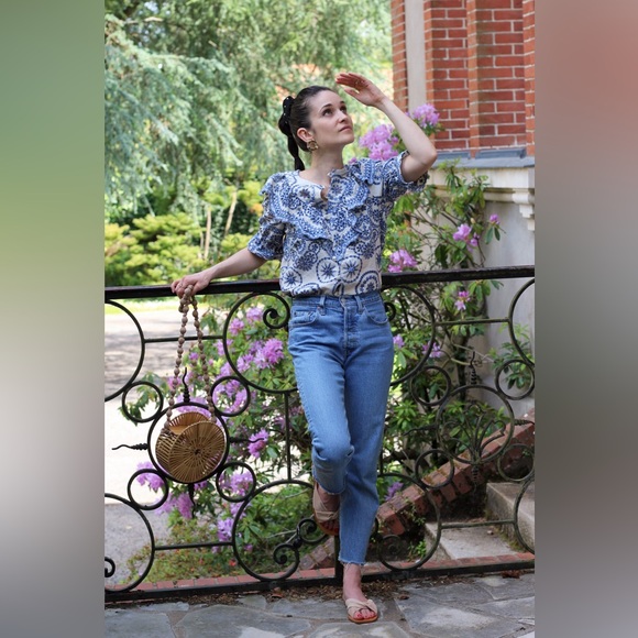 Sézane South Blouse in Ecru Blue FR 34 / US 2 - Picture 12 of 14